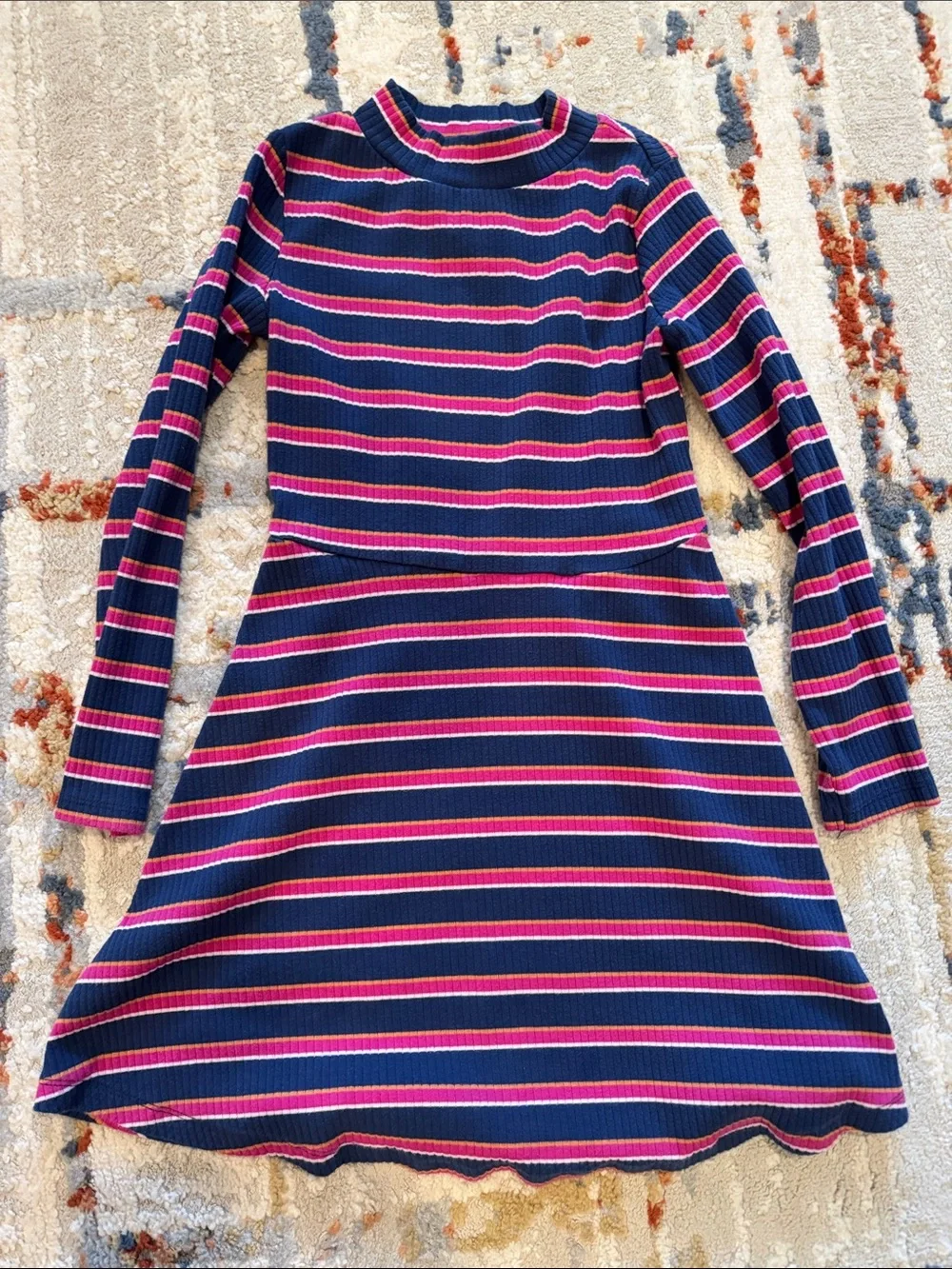Carter's and Oshkosh Girls' Navy, Pink & White Striped Dresses (2)